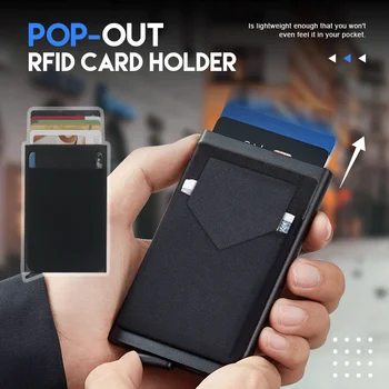 Karcsú Alumínium Wallet A Rugalmasság Vissza Tok ID Hitelkártya Birtokos Mini RFID Tárca Automatikus felugró Bank Kártya Esetében